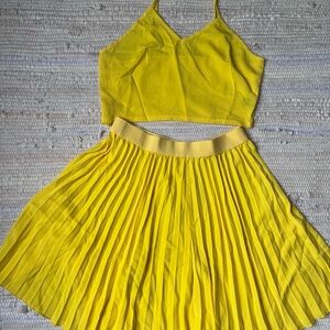 Yellow Pleated Skirt Set